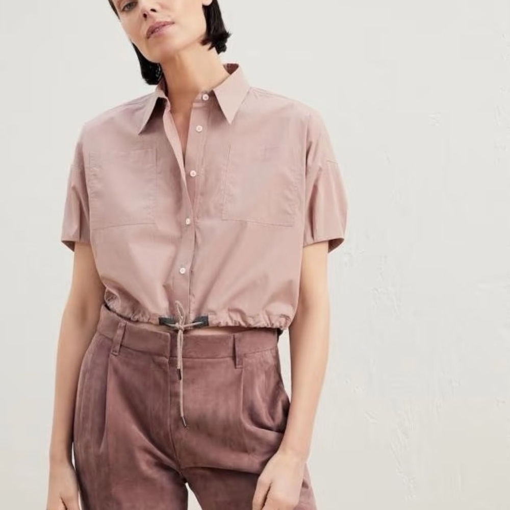BRUNELLO CUCINELLI Dusty Rose Poplin Cropped Shirt